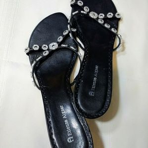 Etienne Aigner Black Floral Leather Sandals